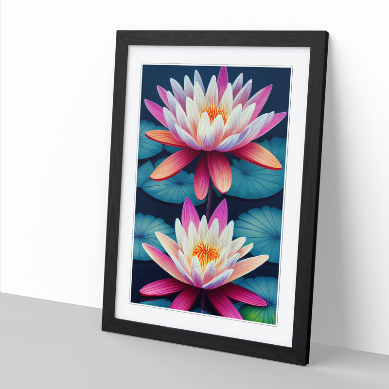 Water Lily Flowers - Single Picture Frame Print, 64cm H x 46cm W x 2cm D, Black