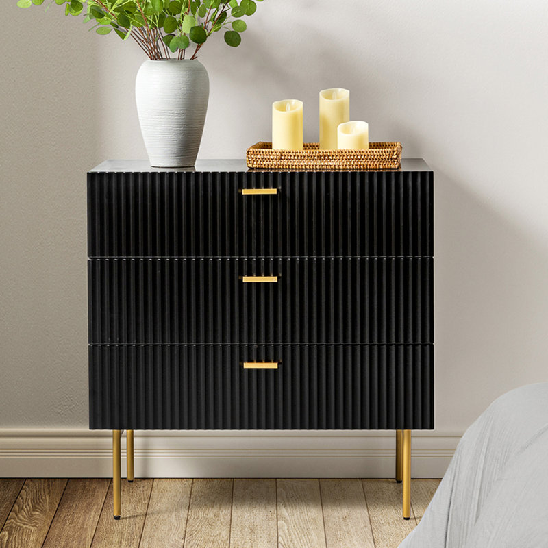 Shawnda 31.5'' W Modern 3 Drawer Fluted Dresser with Metal Legs, White