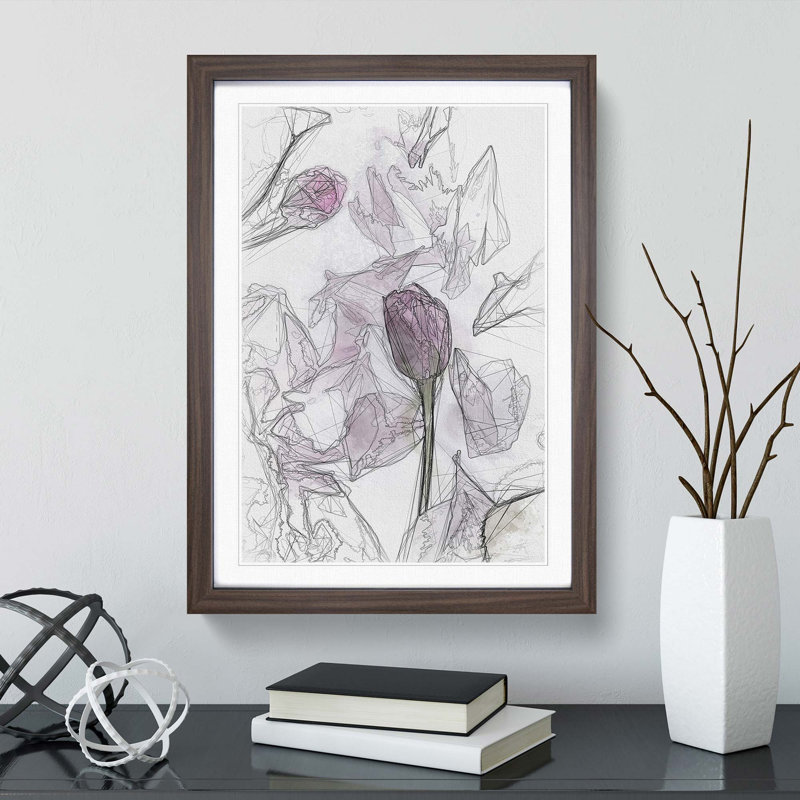Fallen Pink Petals - Picture Frame Graphic Art Print, Walnut, 76cm H x 50cm W x 2cm D