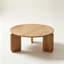 Table basse de 31,5 po de largeur avec plateau rond en pierre frittée et pieds en peuplier massif-2113558152-2109046638