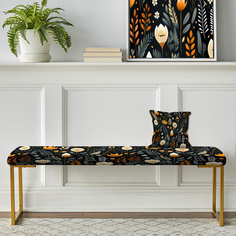 Banc floral rembourré or, Tribal Black And Yellow Elegant Meadow