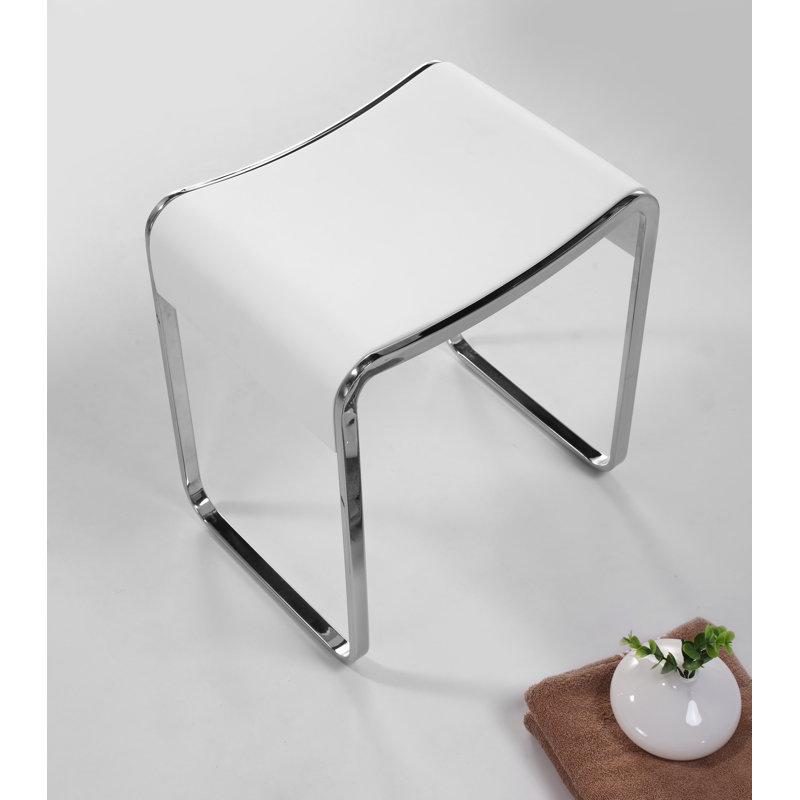 Tabouret de douche - blanc mat avec pieds chromés, fabrication en acrylique de qualité supérieure