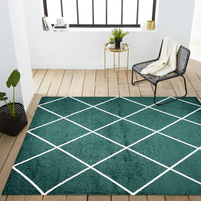 Tapis vert / blanc Bertrice, Rectangle de 5 pi x 8 pi
