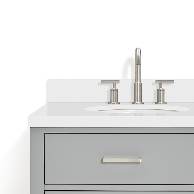 73'' W Double Vanity, Brushed Nickel, Gray, Pure White Quartz