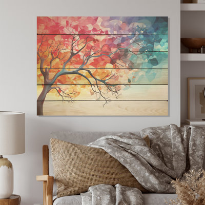 Colourful Interpretation Of An Oak Tree Magic - Tree Oak Wood Art On Natural Pine Wood