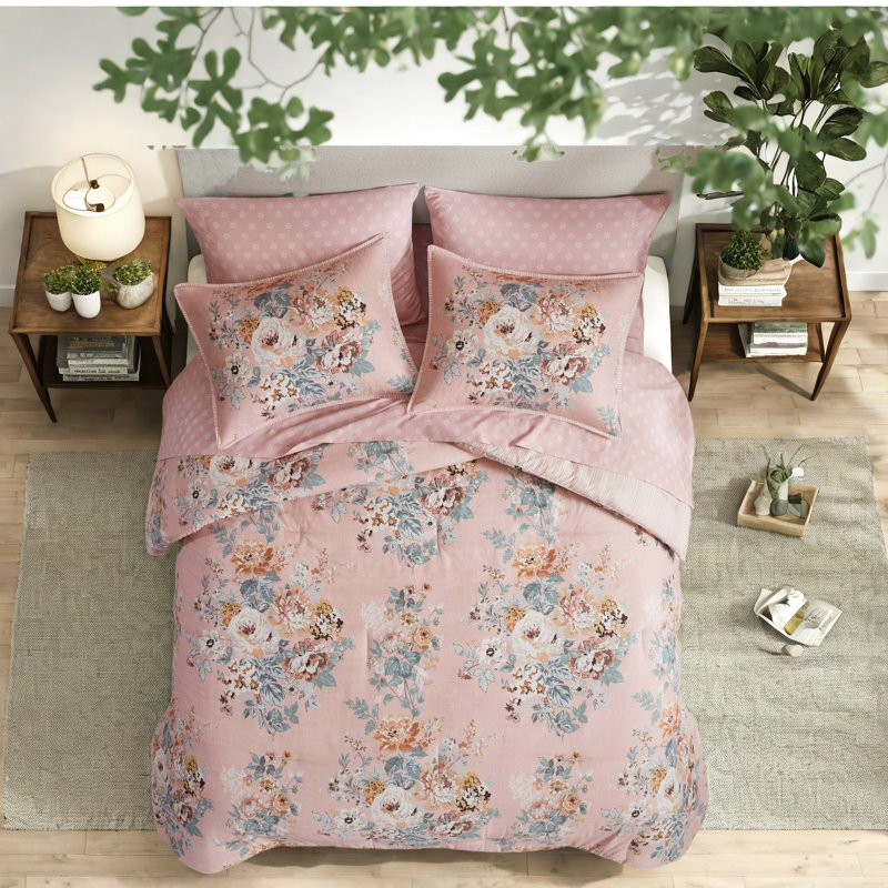 Ensemble de literie à motif floral rétro, polyester multicolore, confort élégant pour la chambre à coucher