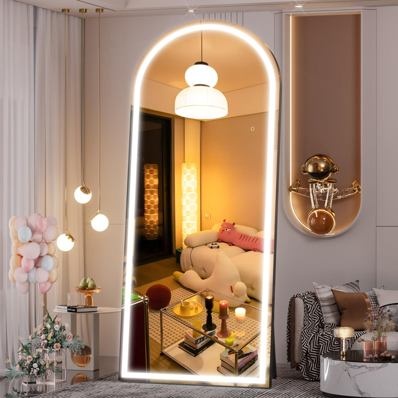Phaih Arch Modern & Contemporary Lighted Full-Length Mirror with Tempered Glass & 3-Year Warranty, Black, 80.7" x 33.5"
