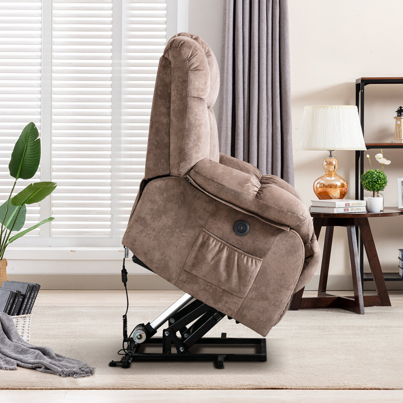 36.6" Wide Classic and Overstuffed Soft Heavy Duty Power Lift Assist Recliner, Camel Microfiber