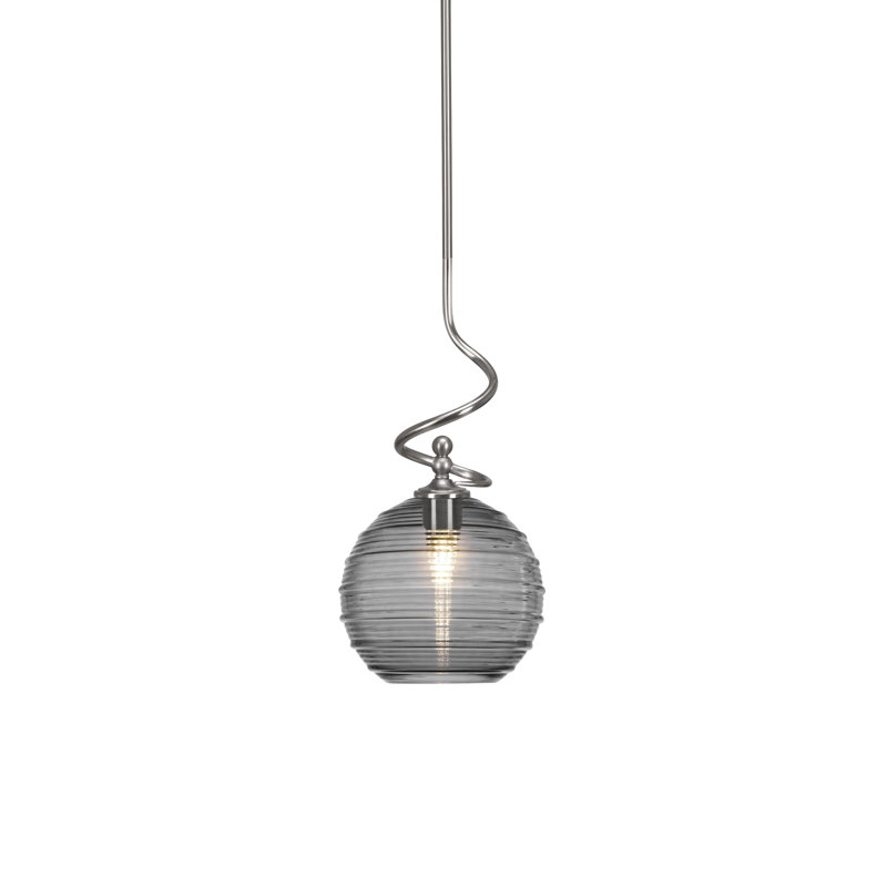 Mini-luminaire suspendu Tiptree avec verre fumé nervuré 10 po, Nickel brossé