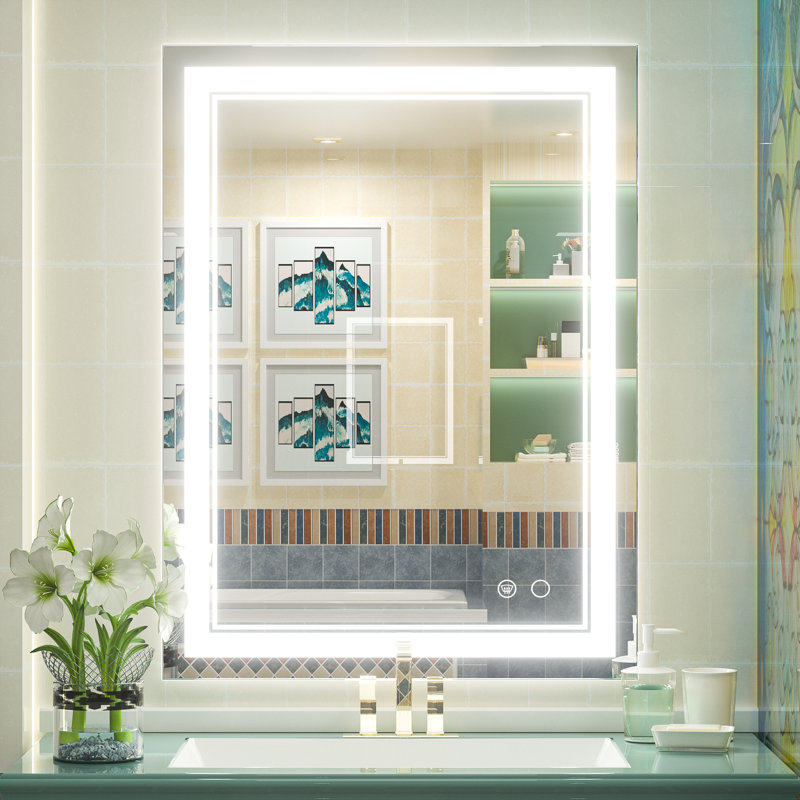 Adorna Frameless LED Lighted Bathroom / Vanity Mirror with Brightness Adjustable, Memory Function, Anti-fog, 24"  x 32" 