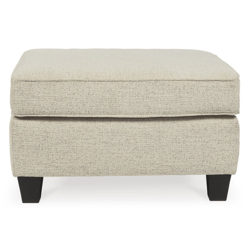 Beige Chenille Contemporary Ottoman with Dark Wood Legs