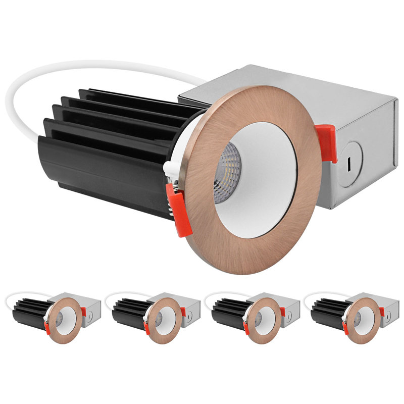 Luxrite 2 po Éclairage encastré à DEL, lumière Canless à régression profonde, garniture ronde en cuivre interchangeable, 5 tcc, 1000 lm, 15 W, CRI80, paquet de 4 à intensité variable