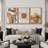 Mid Century Modern Boho "Western Orange Brown Sun Artwork, Abstract Vibrant Plant Pictures, Framed Canvas 3 Pieces Giclee Print Wall Art" 16"x24"x3 pcs, 24"x36"x3 pcs-73721075-73721076