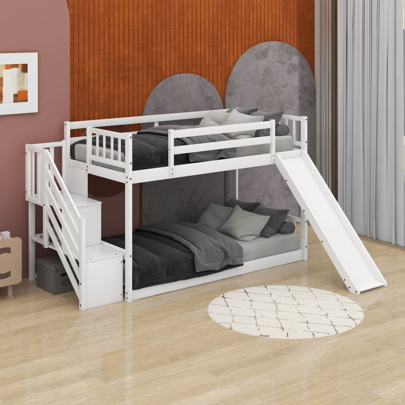 Lit superposé simple au-dessus de simple avec glissière convertible, Blanc