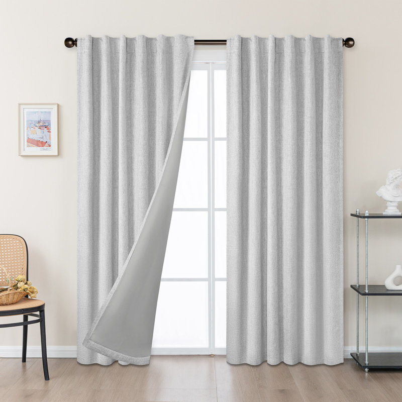 Paire de rideaux 100% lin occultant, L 52 po x L 84 po, Argent argent