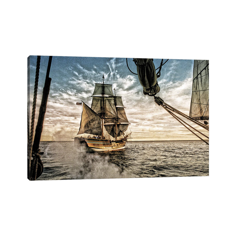 Tall Ship Canon Battle by Zoe Schumacher - Wrapped Canvas Print, 20.32 cm H x 30.48 cm W