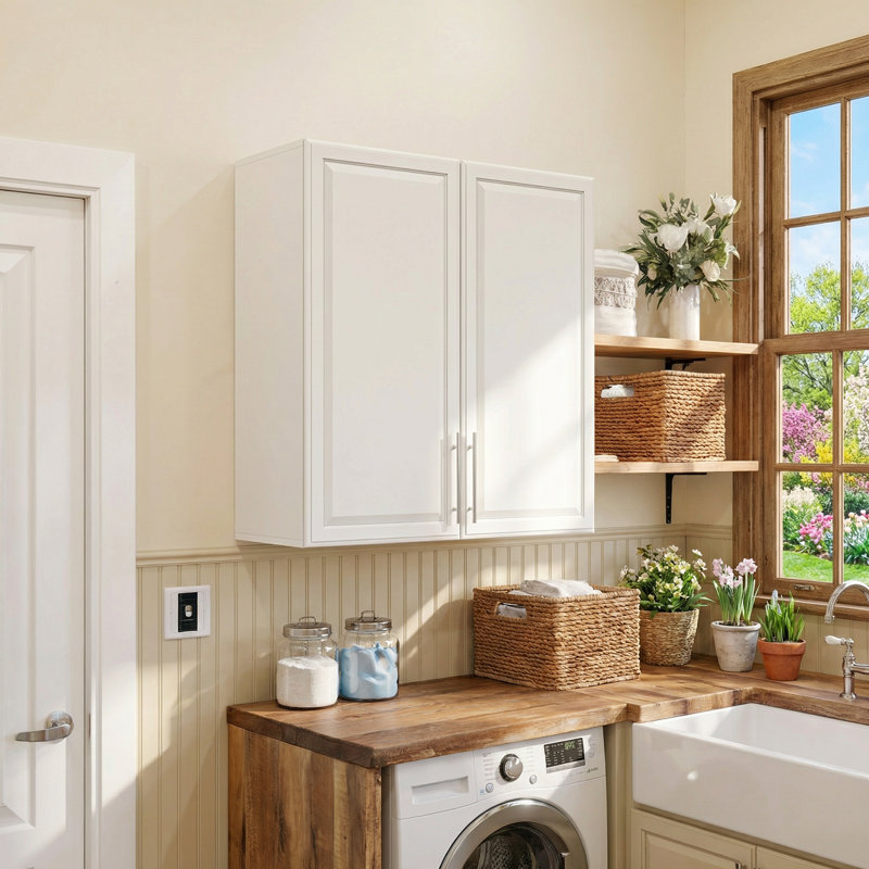 Grande armoire de salle de lavage murale 30 po, pour cuisine, tablettes réglables, blanc