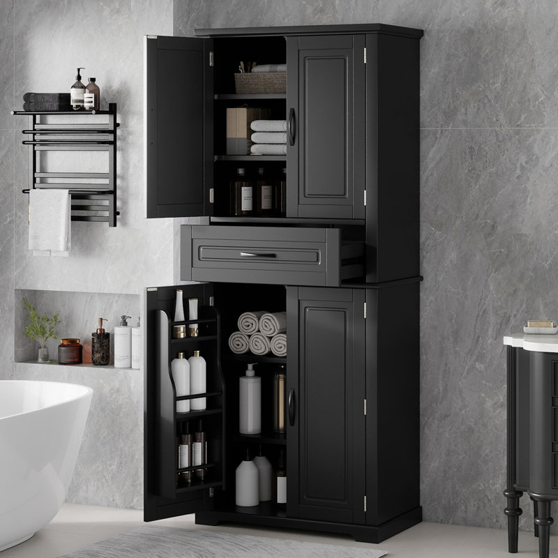 Bathroom Storage Cabinet With Multi-Functional Space, Smooth Sliding Drawers, And Adjustable Shelf, Black