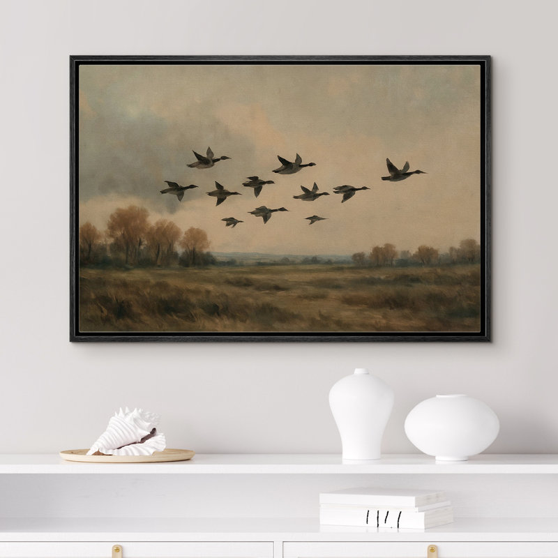 «Flying Ducks», paysage rustique, décoration murale, champ d'automne, reproduction d'art sur toile encadrée, Noir
