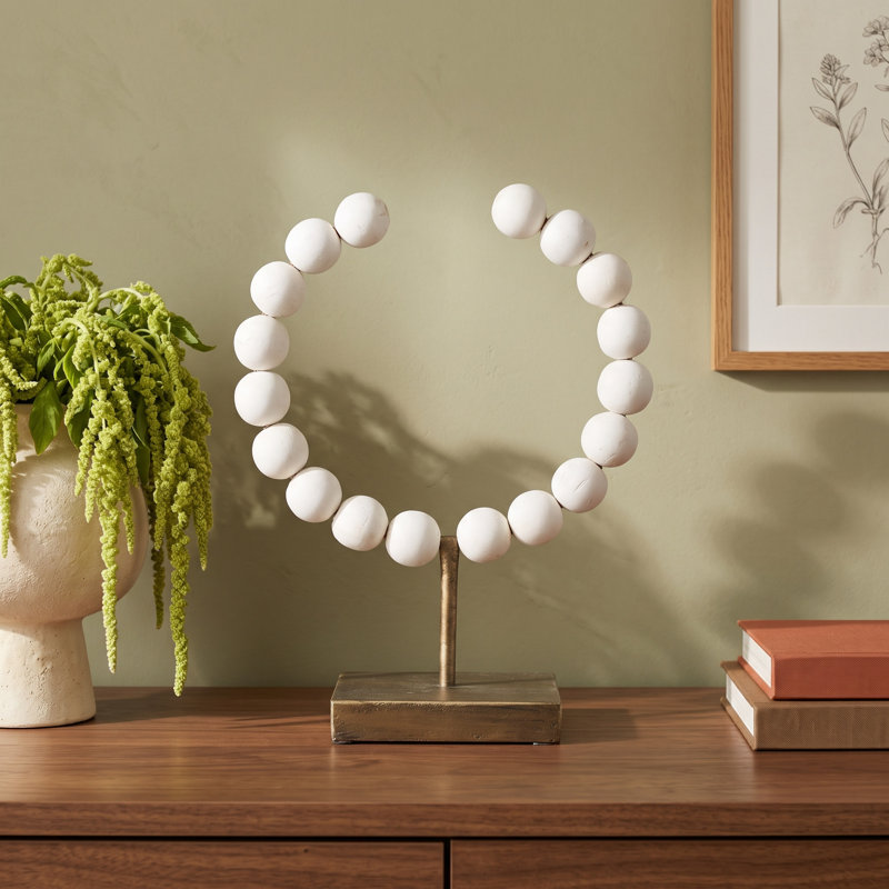 Shira Abstract Decorative Object, 11.6" H x 9.4" W x 4.5" D, White/Gold