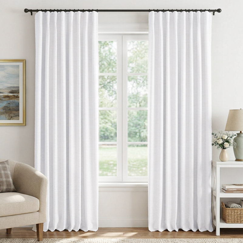 100% Blackout Curtains Linen Textured Solid Thermal Insulated Curtains & Drapes For Living Room Bedroom (50" Wide, Set Of 2)
