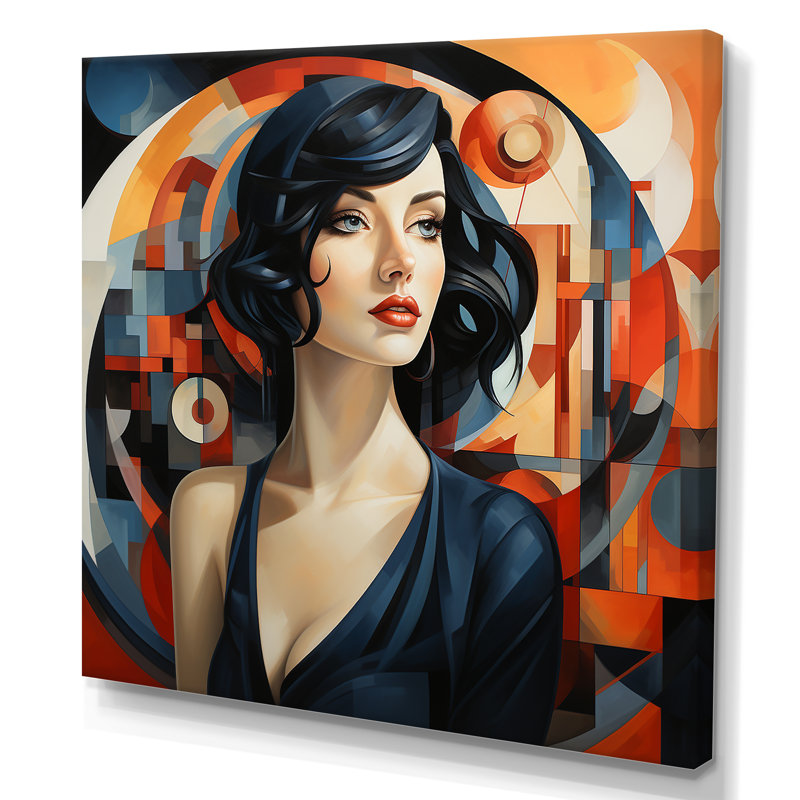 Cubisme multicolore, création de femme I - cubisme, art mural, Toile tendue, H 36 po x l 36 po x P 1,5 po