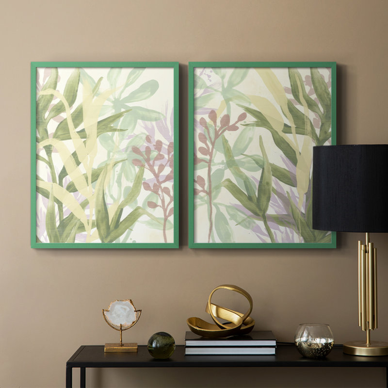 «Dreamy Tropical Leaves I», reproduction encadrée de qualité supérieure - prête à être accrochée - aucun clou requis - aucun clou requis