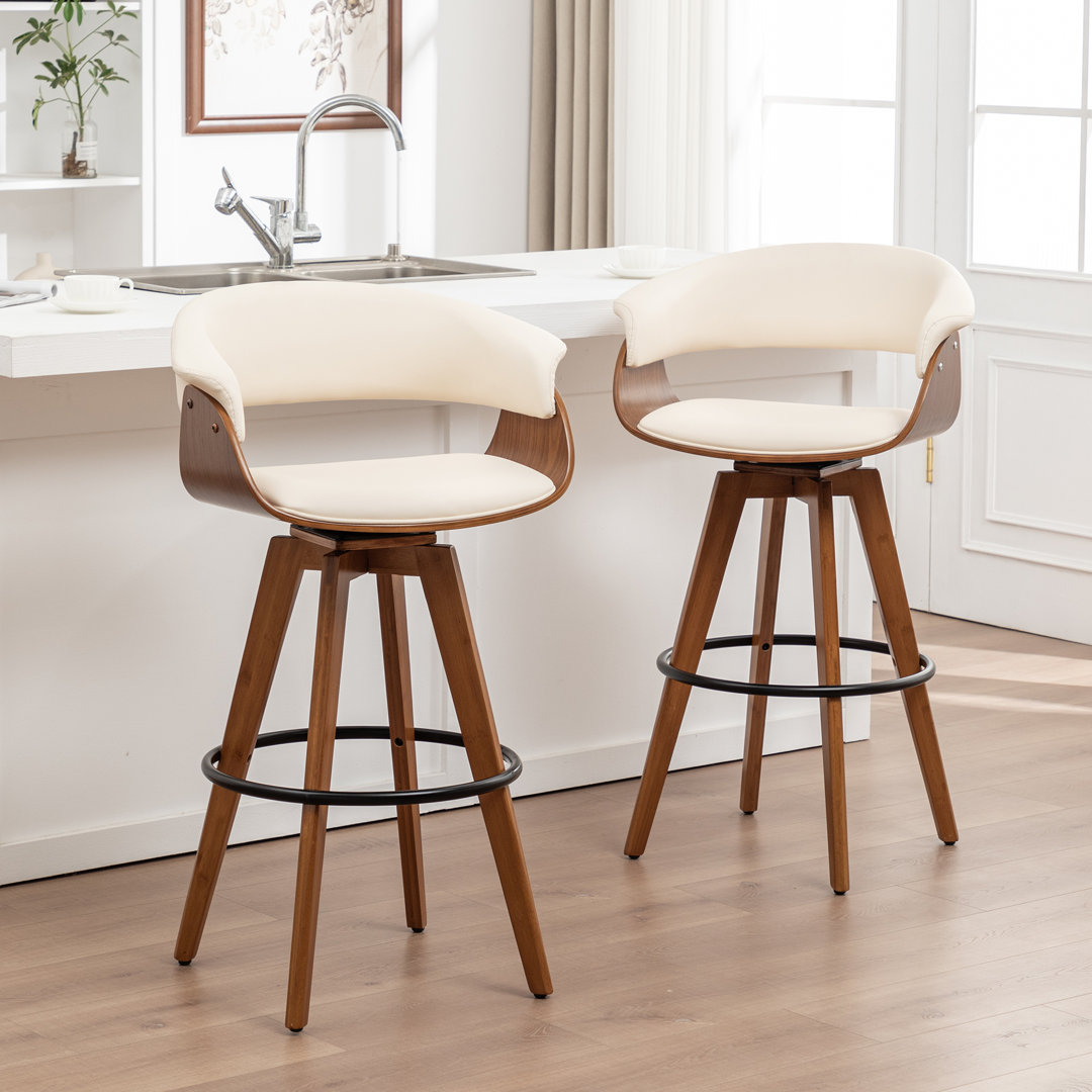 Joeanne Faux Leather Swivel 26'' Counter Stool (Set of 2) George Oliver