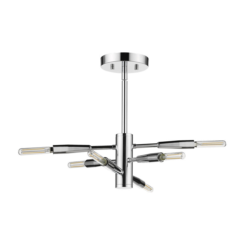 Stapleford 6 - Light Steel Dimmable Sputnik Modern Linear Chandelier, Chrome