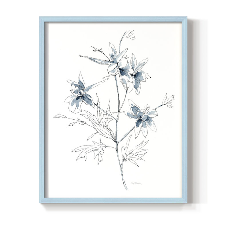 Indigo Sketch II Framed Print - Solid Wood, Blue, 15" H x 12" W