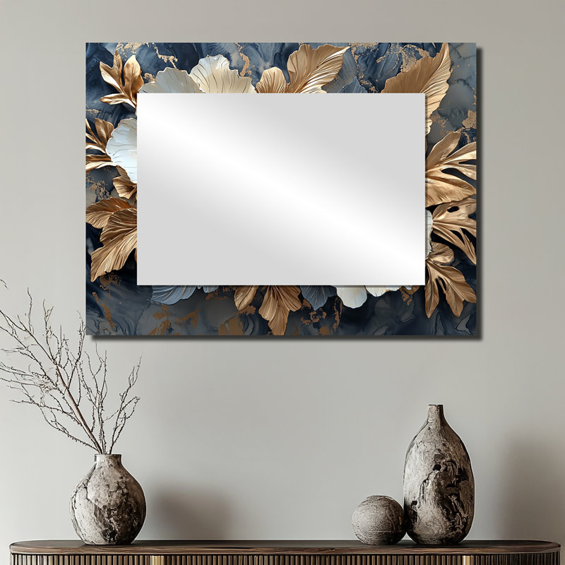 Golden Hibiscus, art liquide Harmony II - art mural miroir floral - imprimé sur métal, 24 po x 32 po