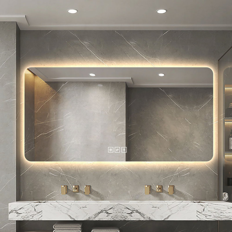 48*24in LED bathroom mirror, corrosion-resistant, three-color dimmable, backlit mirror with one-touch demist function
