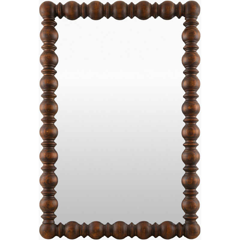Solid Pine Wood Rectangle Accent Mirror, 36" x 24", Dark Brown