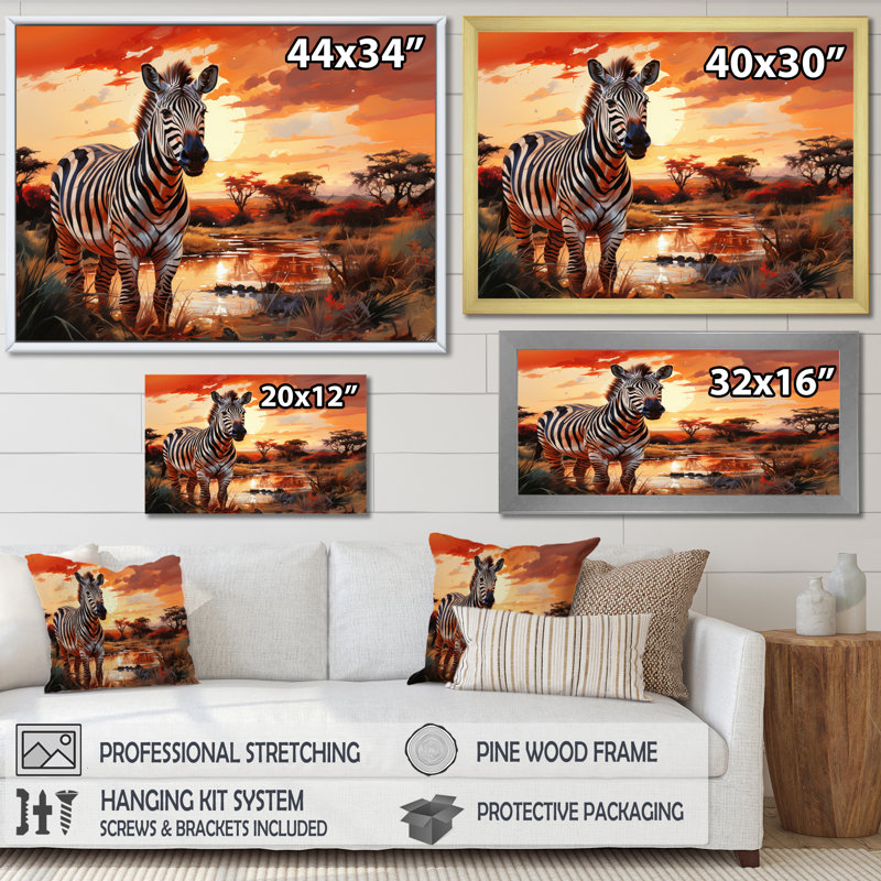 Zèbre marchant en Afrique I, reproduction d'art sur toile, Blanc, H 34 po x l 44 po x P 1,5 po