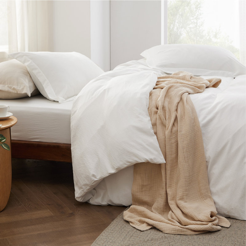  Bedsure Duvet Cover Twin Size with Fitted Sheet - 4 Pieces Prewashed Cotton-Like Extra Soft Bedding Set, White