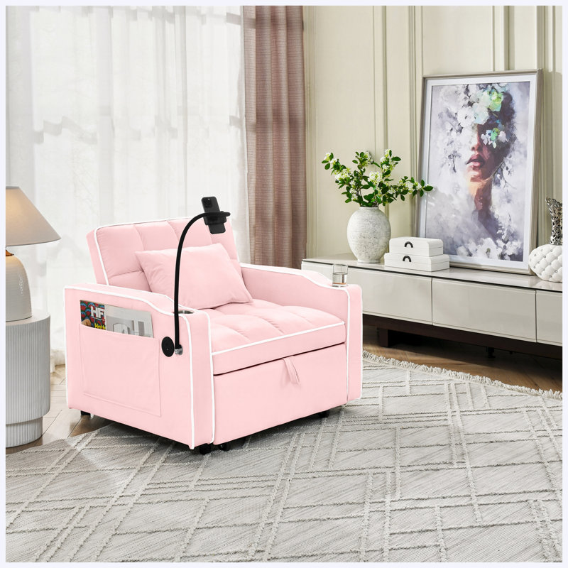 Canapé-lit convertible avec canapé-lit et canapé-lit escamotable réglable, Velours rose