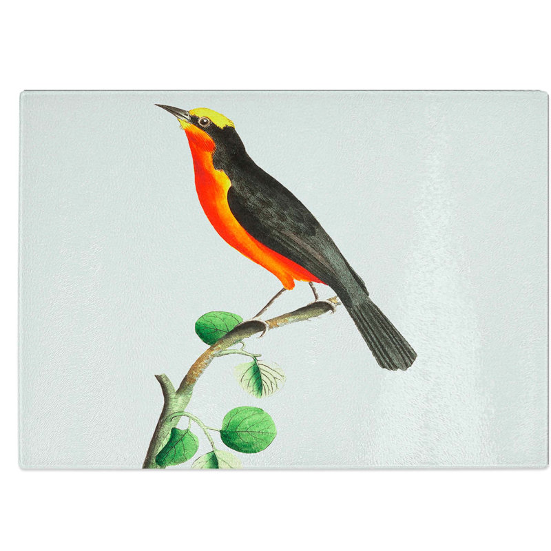 Tempered Glass Barbary Shrike Bird Chopping Board, 28.5 cm W x 20 cm L