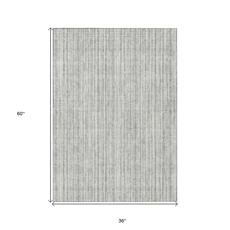 Tapis intérieur lavable rayé gris et argent 3 pi x 5 pi