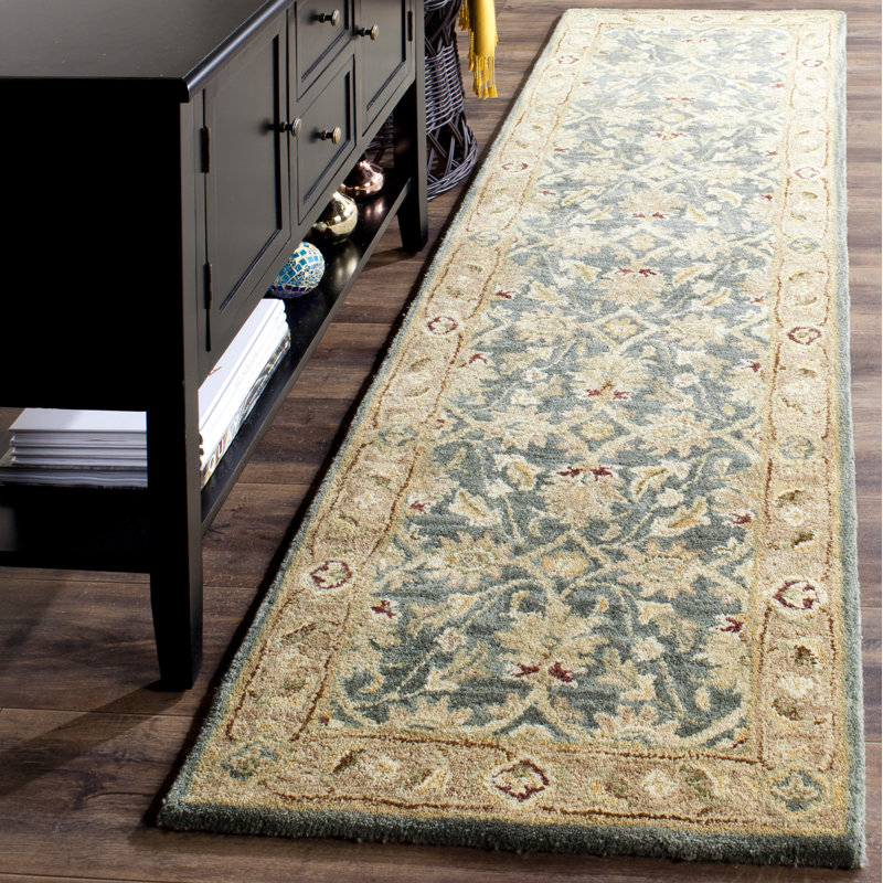 Antiquity Hand-Tufted Teal Blue / Taupe Area Rug, Runner 2'3" x 6'