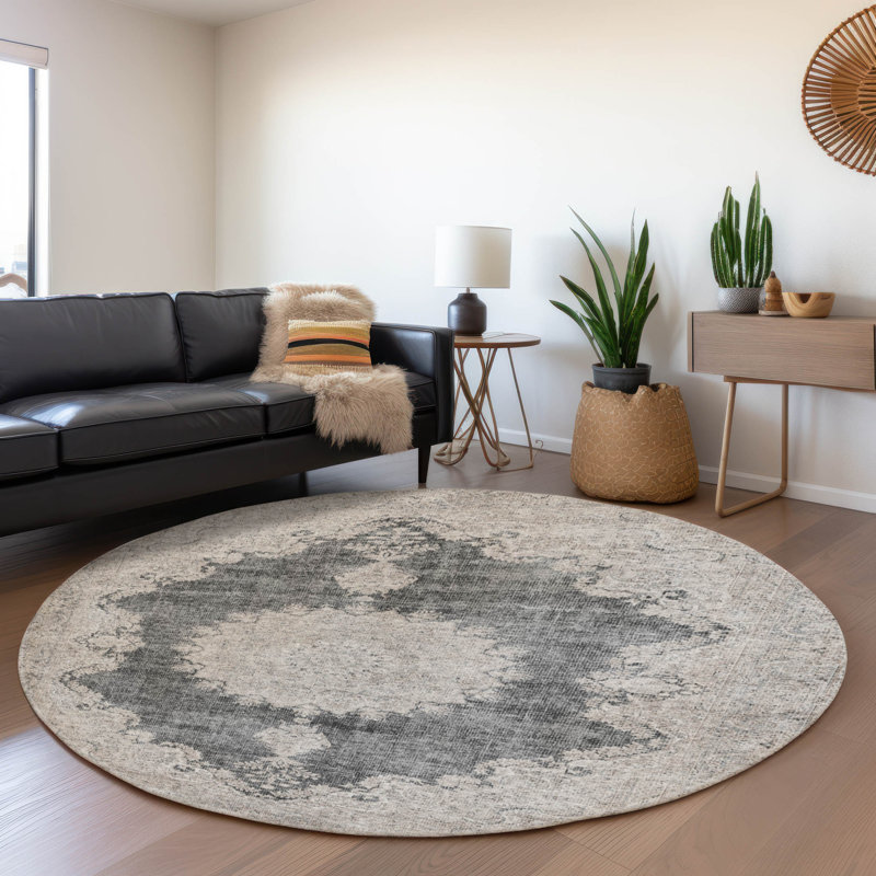 Premium Machine Washable Natoma AMF1003 Oriental Rug, Round 8'