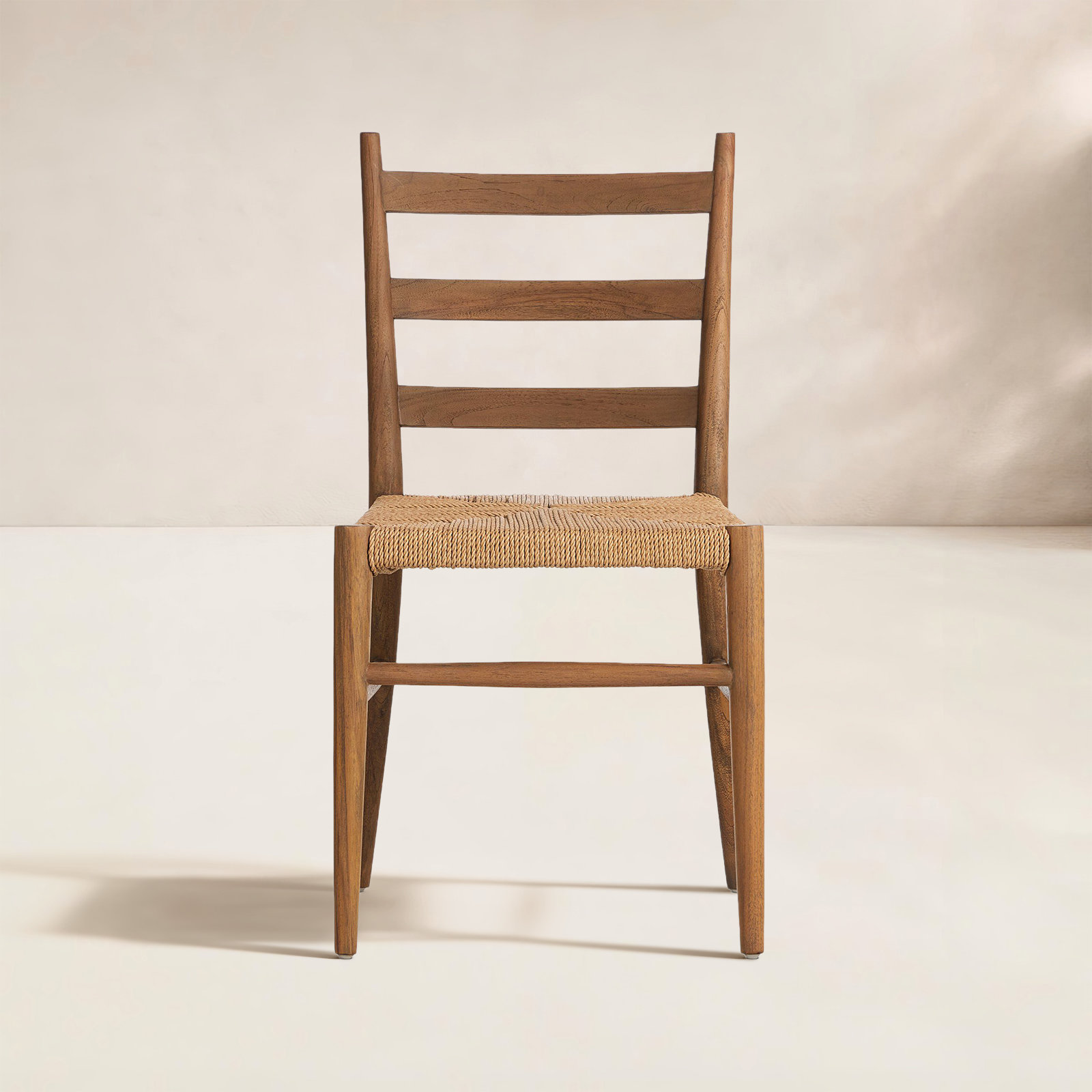 Chopin Teak Wood Premium All-Weather Wicker Outdoor Dining Side Chair, Stained Toasted Brown