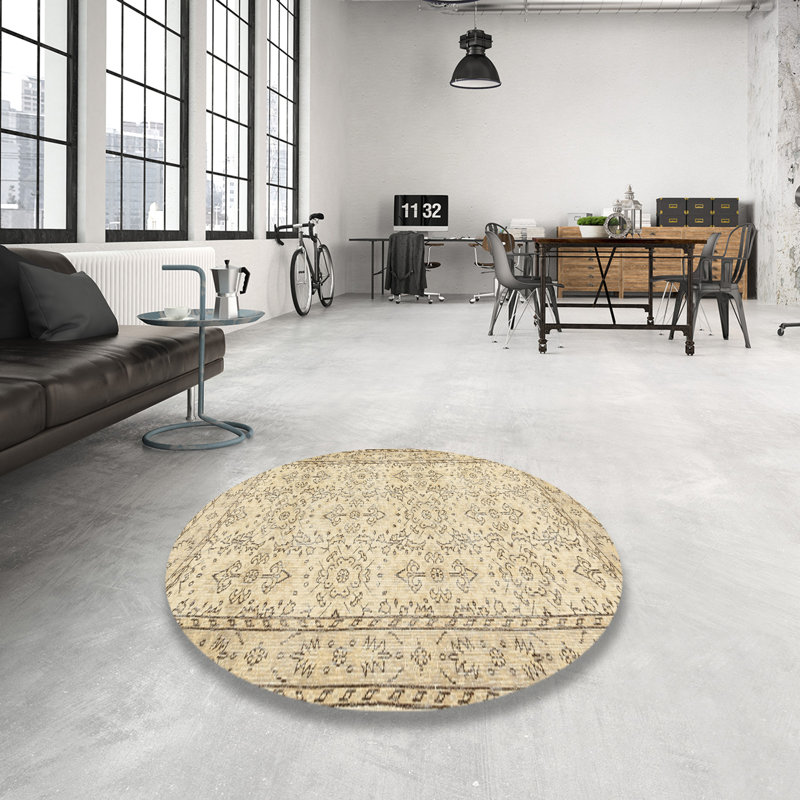Tapis contemporain beige / olive clair, Rond 4 pi