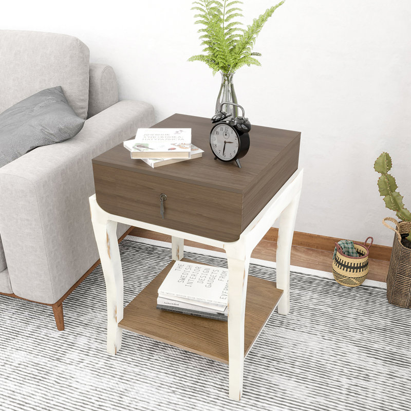Table de bout, Plateau en bois / base blanche