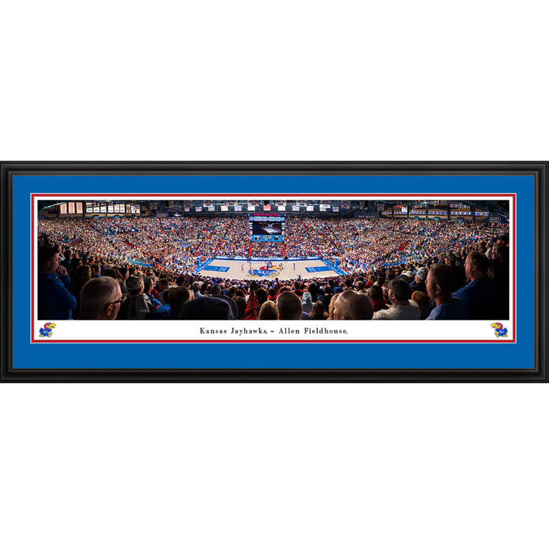 «Kansas Jayhawks Basketball», affiches et impressions encadrées, Cadre noir, Bleu/rouge, H 18 po x l 44 po x P 0,875 po