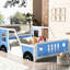 Lit bleu en forme de voiture pleine grandeur avec roulettes - Fabrication en pin et portes de style voiture Fenêtres pour intérêt Rails à lattes prêts pour le matelas Assemblage simple requis Classic In Made Caractéristiques supplémentaires Allure-35167555-35167553