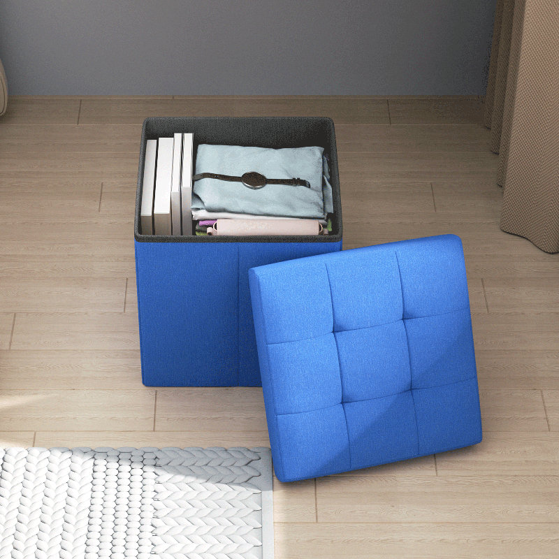 Banc de rangement en similicuir Krokowski, Bleu marine