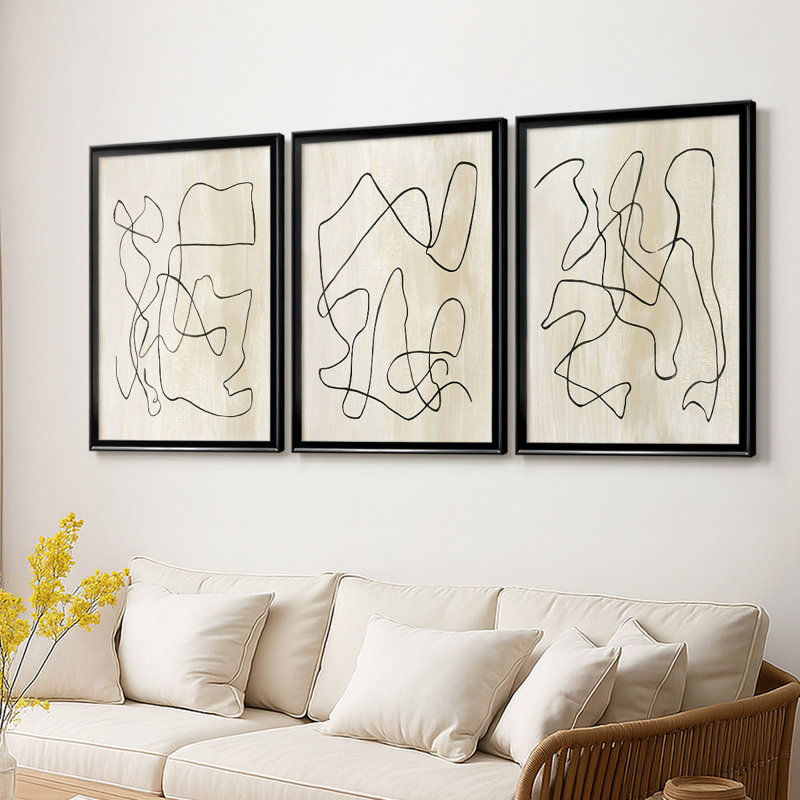 Bound I - Toile tendue avec châssis sur mesure - 3 pièces, Noir, H 19 po x l 27 po