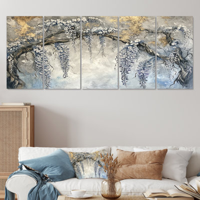 Ensemble de 5 décorations murales argentées en argent argenté Wisteria