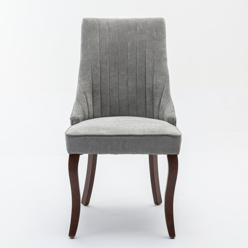 Ensemble de 2 chaises de salle à manger rembourrées en velours gris avec chaises à dossier haut en bois massif et chaises d'appoint confortables pour la salle à manger
