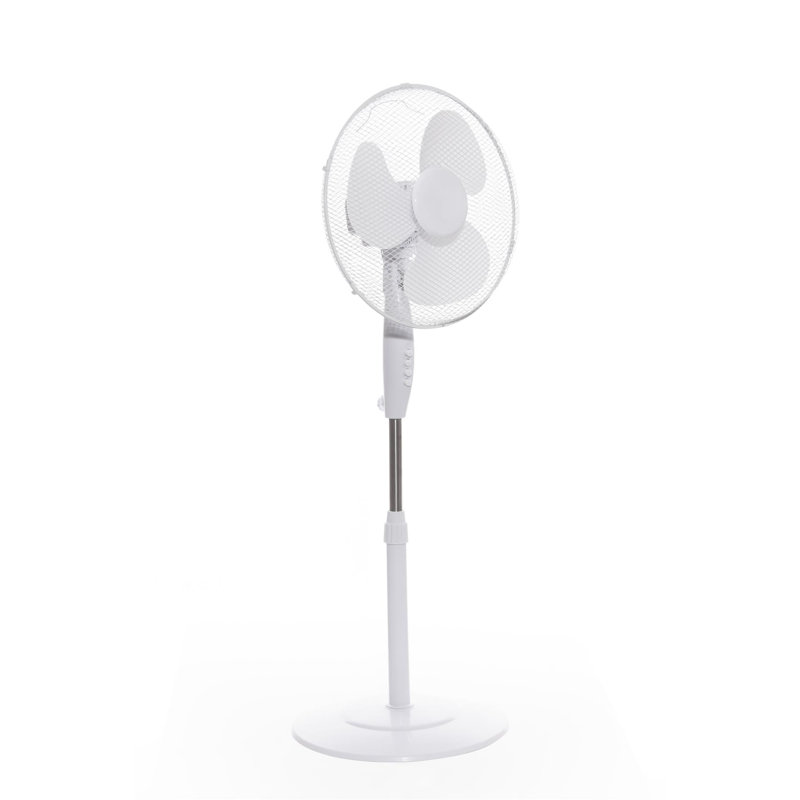 Daewoo 16 Inch White Oscillating Pedestal Fan, Adjustable Height Standing Fan with Tilt Head, Round Base and 3 Speeds